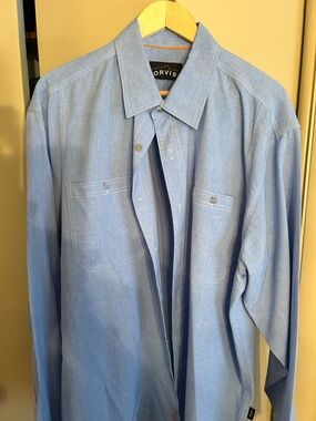 Orvis Men's Sky Blue Long-Sleeve Pics # 2 and # 4 best capture true color.